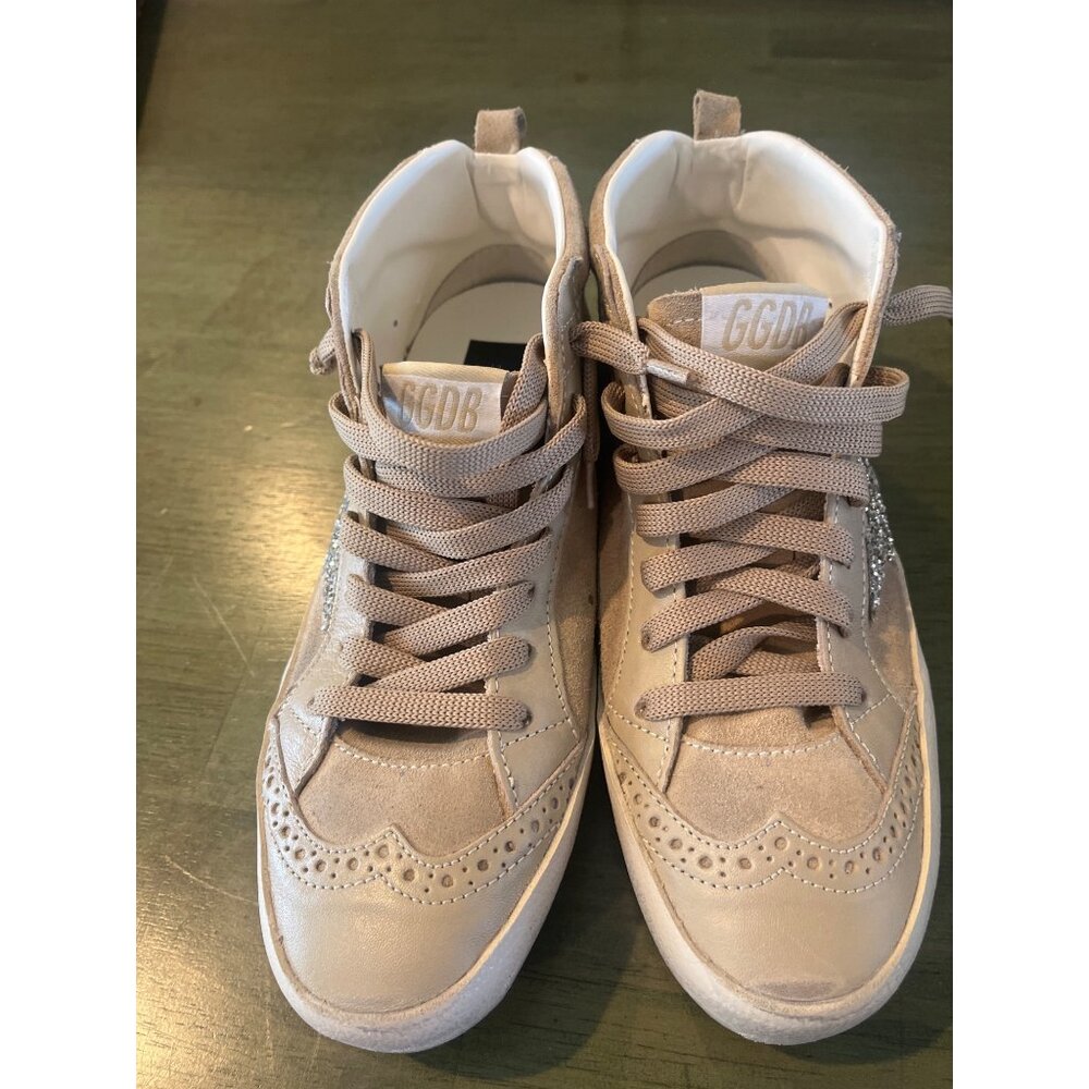 Golden Goose Mid Star Beige Glitter Sneakers Womens Suede & Leather NWOT - Picture 6 of 16
